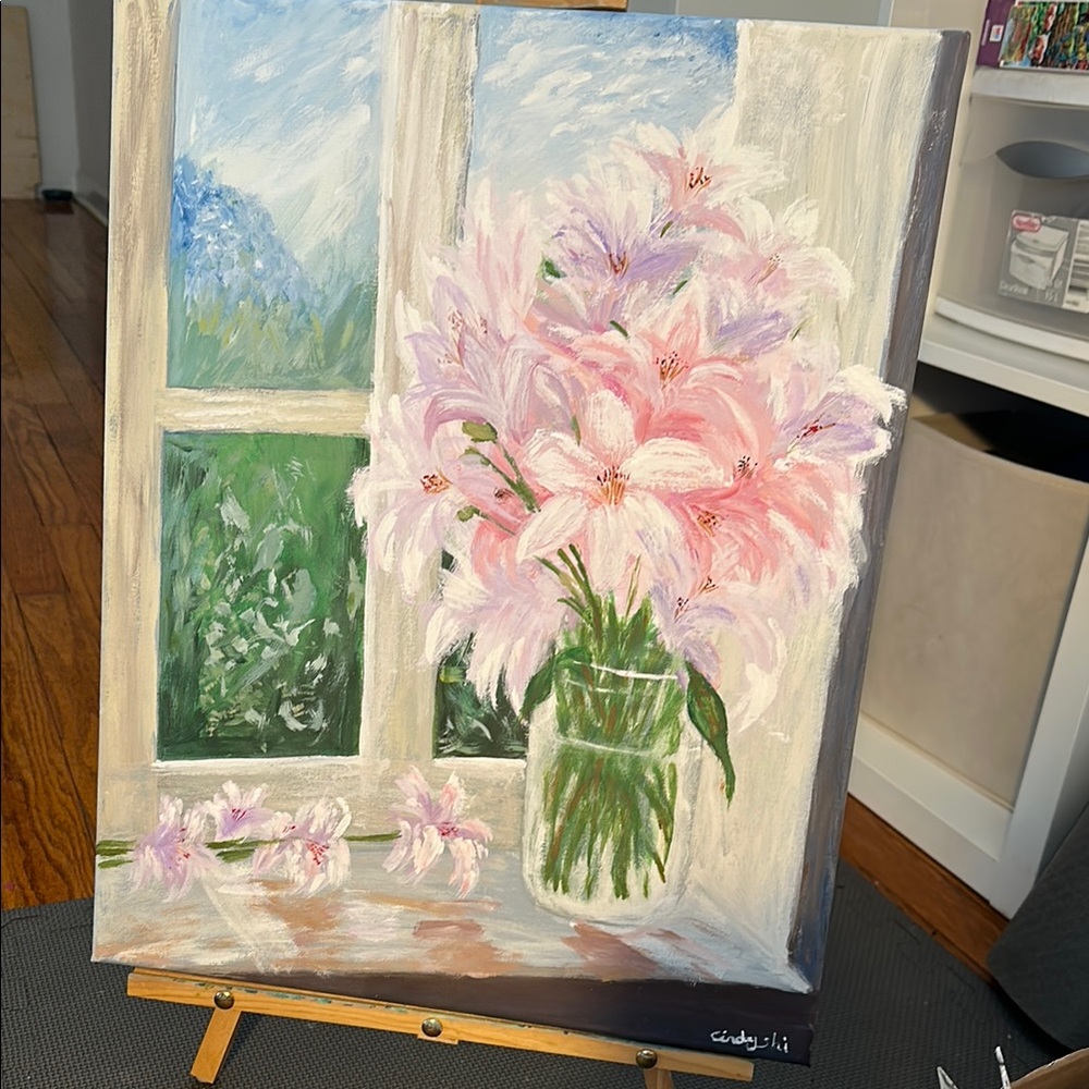 Acrylic painting of flowers on canvas